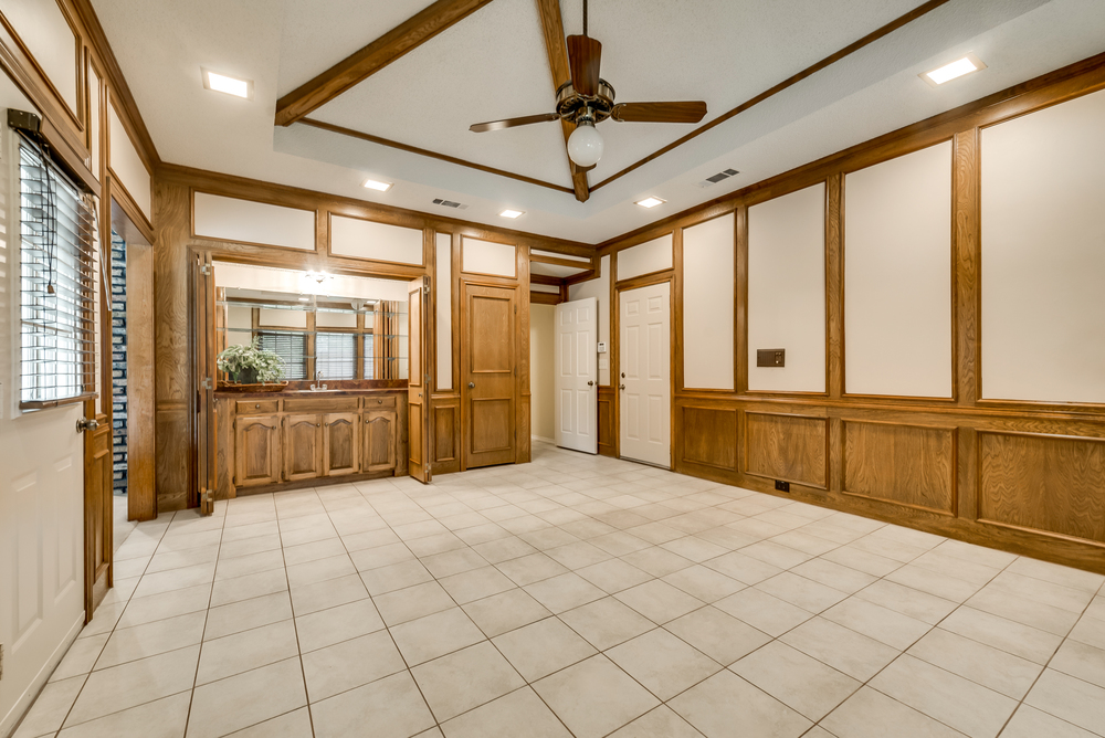    Den or Game Room with Wood Beams and Wet Bar 