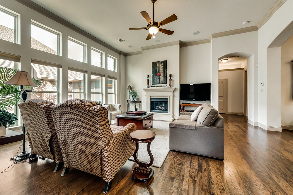    Inviting Family  with Cast Stone Gas Log Fireplace 
