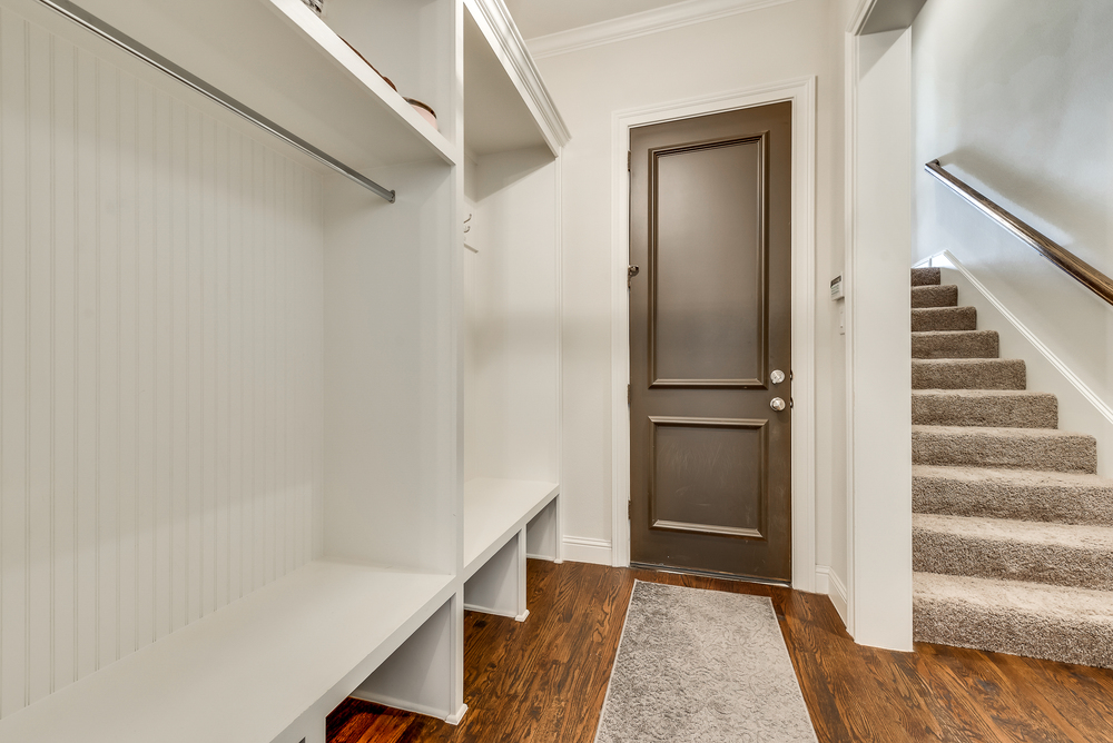    Spacious Mud Room with Double Storage Benches 