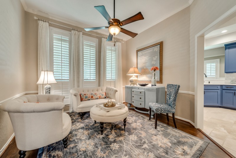    Formal Living with Hardwood Floors and Plantation Shutters 