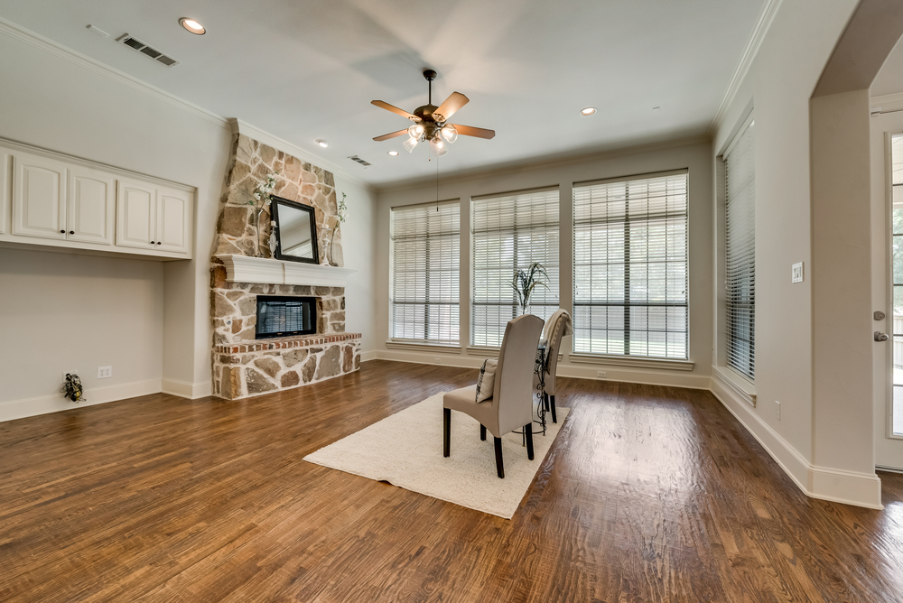    Family Room with Floor to Ceiling Fireplace 