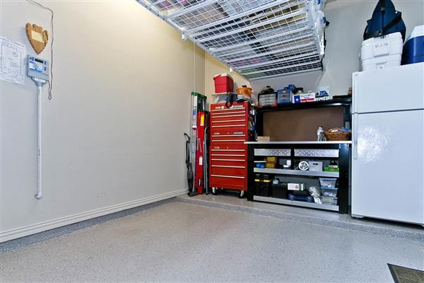   Garage with Epoxy Floor  Storage 